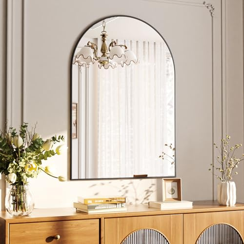 Koonmi Wandspiegel 51×76cm mit Aluminiumrahmen,dekorativer HD Wandspiegel Schminkspiegel für Badzimmer, Ankleidezimmer, Wohnzimmer, unbrechbarer Spiegel Schwarz
