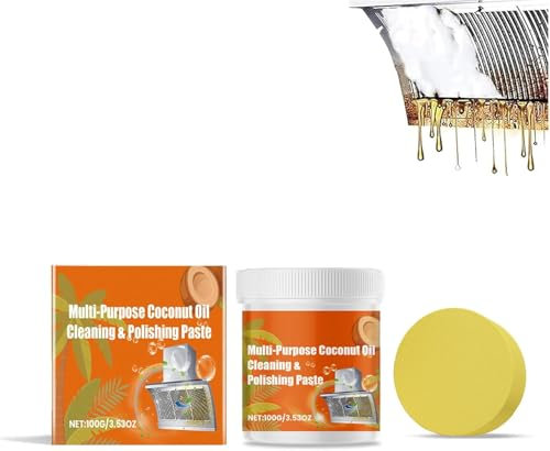 Ismmall Pâte de nettoyage et de polissage multi-usages à l'huile de noix de coco, nettoyant pour graisse de cuisine, pâte de nettoyage à l'huile de noix de coco, crème et pâte de nettoyage 2 en 1,