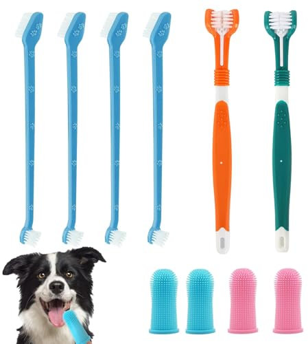 Zahnreinigungsset 2 Stück Dreifach Köpfe Hundezahnbürsten, 4 Finger Zahnbürste, 4 Doppelköpfige Zahnbürste, Zahnbürste für Hunde Kleine/Katze Mittelgroße und Große Haustiere