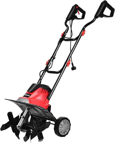 FANTASK 1200W Elektro Bodenhacke Motorhacke elektrisch mit Schutzschalter, Bodenfräse Gartenfräse Gartenhacke Rot 22cm Arbeitstiefe und 35cm Arbeitsbreite