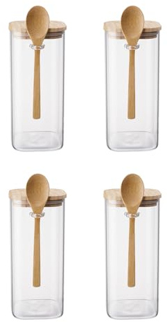 BUTLERS 4er Set Vorratsglas 1,8 L Borosilikatglas/Bambus -COMPOSITION- Aufbewahrungsdose für Lebensmittel mit Holzlöffel | Glasbehälter für Küche und Speisekammer