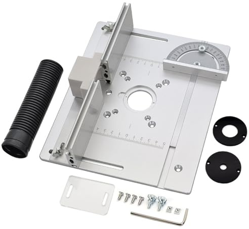 Nicear Överfräsbord Insatsplatta Aluminiumlegering Träfräsning Vippbräda Kantskärningsmaskin med transparent dammskydd Träbearbetningsöverfräsbord Graveringshjälpverktyg med fasmätare