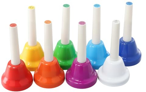 MUNGHOK Juego de 8 campanas de mano, 8 notas, campanas diatónicas, campanas de metal, campanas musicales, campanas coloridas para festivales, clases de música, coro de iglesia, aprendizaje del ritmo