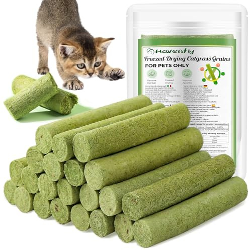 100g Cat Grass Teething Stick, Freezed Drying Cat Grass Sticks Snacks for Cats, Edible Cats Treats for Teeth Cleaning and Hairball Removal