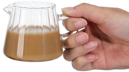 EXHUMKY Jarra de Vidrio para Espumar Leche de 200 Ml, Alta Resistencia de Vidrio de Borosilicato, Diseño Transparente Capacidad Adecuada para Café y Té en Casa