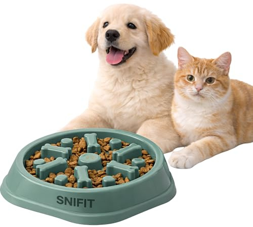 SNIFIT Slow Feeder Bowl for Small & Medium Cats & Dogs - Durable Slow Feeding Bowl with Non-Slip Base - Anti-Choking Puzzle Food Bowl for Dogs That Helps Mental Stimulation & Reduces Fast Eating-Green