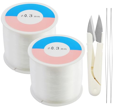 Hilo de nailon transparente 630M de 0,3 mm con aguja de perlas y tijeras, hilo de nailon fuerte tranparente, resistente hilo invisible, fuerte monofilamento, para pulseras, colgantes