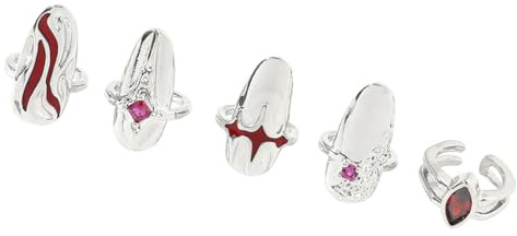 POPETPOP Anillo de Uña Rojo de Anillos Punta Uñas para Mujer para Uso Diario y Ocasiones Especiales