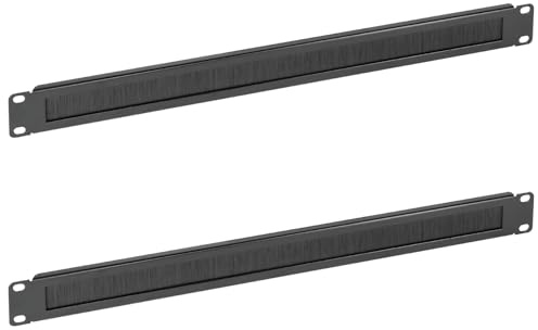 Tecmojo 1U Panel de Gestión de Cables para Servidores en Rack con Ranura para Cepillo, Placa de Cepillo 1U para Entrada y Gestión de Cables, Plano, 2 Unidades, Negro