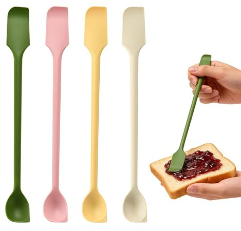 KLINNA Set di 4 mini spatole in silicone, per bottiglie strette, lozione di bellezza, creme, spatola in silicone riutilizzabile, contenitore ideale in 4 colori
