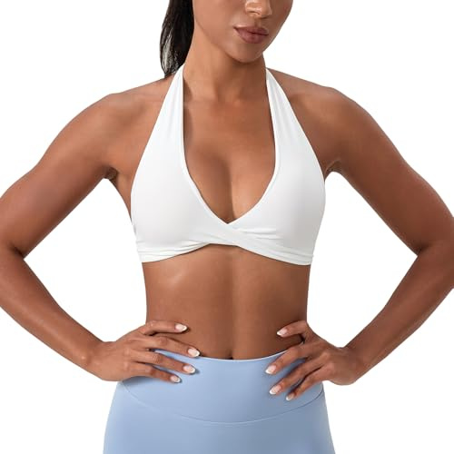 Ruowuhen Reggiseno Sportivo Donna Push Up, Top Sportivo Donna Palestra Senza Ferretto con Imbottiture Rimovibili Traspirante per Fitness Yoga Corsa Bianco M