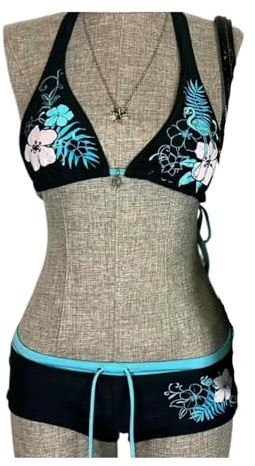 WANGSHUO Bikini Vintage Set Dam Halter Triangel Tie-back Thong High-Cut Badkläder Backless Tvådelad Strand Baddräkt - Svart - S