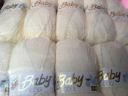 10 x 100g Woolcraft Babycare Baby Yarn, Wool, DK Double Knit (Oyster Cream)