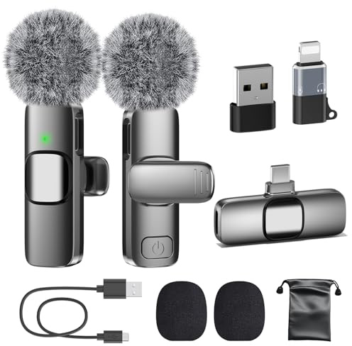 PoP voice USB C Mini Microphone for iPhone 16/15/14/Android, Wireless Lavalier Microphone with Noise Reduction, Lapel Lav Mic for Vlog YouTube TikTok Recording, 12H, 65ft