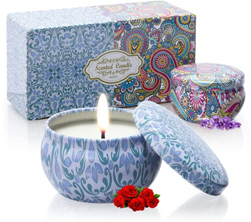 2 Pack Scented Candles, 2.5 oz Aromatherapy Candles for Home Scented, Natural Soy Candles with Floral Scents, Portable Small Jar Candle Set for Travel, Spa, Bath, Yoga, Home Decor Candle