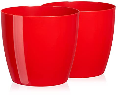 Tymar Pot de Fleurs, Pot de Plantes en Plastique, Lot de 2, Forme Ronde, Cache-Pot (Rouge, ø 16 cm)