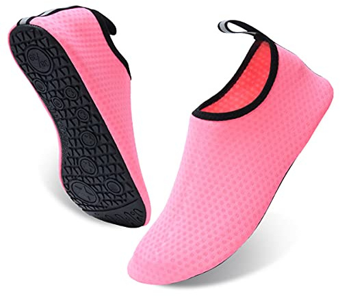 AUXDIQ Zapatos de Agua Hombre Mujer Escarpines Deportes Acuáticos Zapatos de Playa Calzado Surf Escarpines de Baño Rosa 38/39 EU