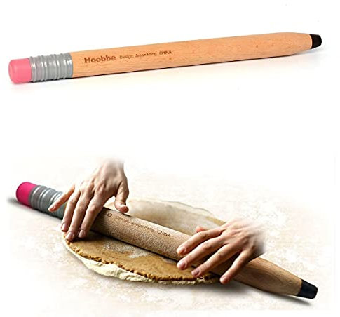 CKB LTD The Novelty Giant Pencil Rolling Pin 40cm Kitchen Home Essential Baking Cooking Tool Fun Unique Dough Roller Made of Solid Beech Wood