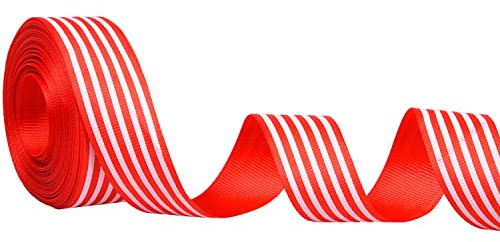 Jomnvo 10 meter rött och vitt randigt grosgrain band jul randigt band randigt tyg grosgrain band polkagris hantverk omslag randiga band, 2,5 cm bred