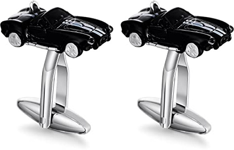 Skcess Gemelos negros de acero inoxidable, gemelos de coche para hombres, joyería de boda, regalo para hombres