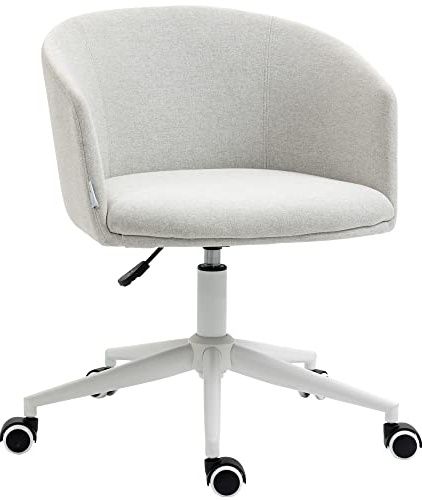 Vinsetto Sedia da Ufficio con Altezza Regolabile, Ruote e Seduta Girevole a 360° in Tessuto, 56x56x72-82cm, Grigio Chiaro