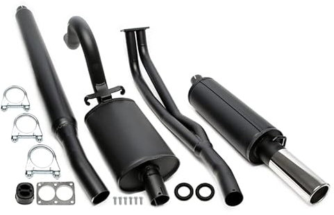 Impianto di scarico sportivo completo con tubo per pantaloni, medio e silenziatore, in acciaio alluminato, 1 x 80 mm, rotondo, con ABE per modelli B, senza registrazione, 1034208