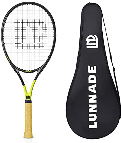 LUNNADE Adults Tennis Racket 27 Inch, Durable Carbon Tennis Racquet Light-Weight, Pre-Strung and Regrip, Suitable for Beginners to Intermediate Players