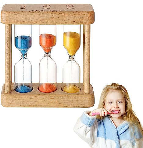 Minuteur Sabliers, Mini Sablier à Thé en Bois, 1, 3, 5 Minutes, Sablier 3 en 1 pour Le thé, Minuterie de Cuisine avec Structure en Bois, pour Enfants Jouet Cadeaux Cuisine Bureau A Domicile Deco