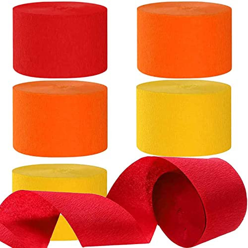 We Moment Zone Serpentin en Papier Crépon Rouge Orange Jaune, Lot de 6 Rouleaux de 4.5 cm x 24m