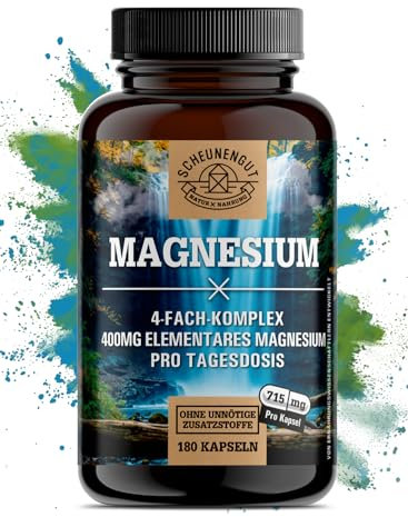 Magnesium Komplex 1430mg -WICHTIG: Magnesium Bisglycinat als 4-Fach Markenkomplex mit 1430mg je Tagesdosis (+400mg ELEMENTAR verfügbar) Vegan und Laborgeprüft DE SCHEUNENGUT®