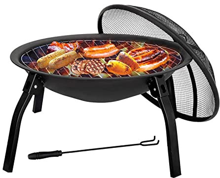 Bol De Foyer De 55,9 Cm, Foyer Extérieur Portable Pliable, Petit Foyer À Bois, Barbecue De Camping pour Terrasse, Jardin, Extérieur avec Grille À Bûches, Poker
