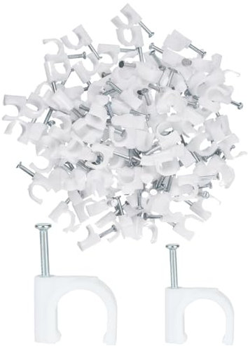 TNSRAY Attache Câble, 200 Pièces Clips Câble avec Clou en Acier Rond, Attache Câble, Range Câble, Fixation Câble électrique,Attache Câble Fils, Fil de Câble Clips, Fixation Organisateur