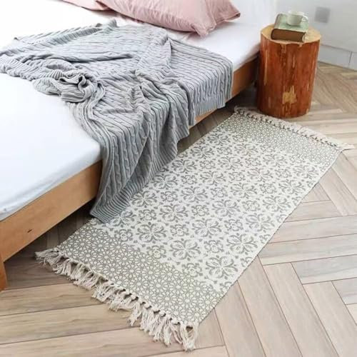The Seeker Hallway Runner Machine Washable, 60x130cm Carpet Runner for Hallways Non Slip Long, Cream Floral Low Pile Area Rug for Bedroom Living Room Kitchen Lounge Indoor Floor Mat