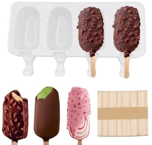 Stampi per Ghiaccioli in Silicone,Stampi per Ghiaccioli con 50 Bastoncini,Stampi per Gelato,Stampo per Ghiaccioli,Stampi per Gelato fatti in Casa,per Bambini Adulti