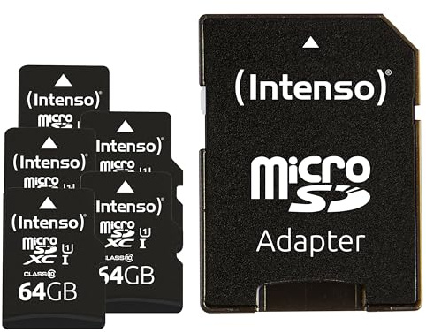 Intenso Premium microSDXC 5er Pack 64GB Class 10 UHS-I Speicherkarte inkl. SD-Adapter, schwarz: Amazon.de: Computer & Zubehör