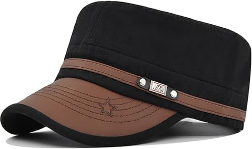 YeeHeen Cadet Army Cap pour homme et femme en sergé Chapeau de corps militaire casquette à dessus plat, noir, taille unique