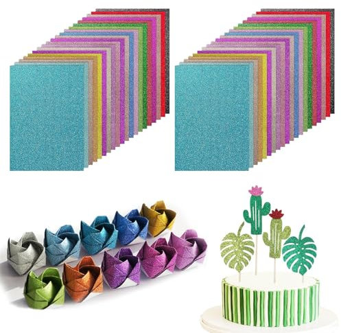 Glitzerpapier zum Basteln, Bunt Glitzer Papier A4 40 Blatt, Bögen Glitzer EVA, Glitterkarton zum Basteln und Gestalten, Schaumstoff zum Basteln