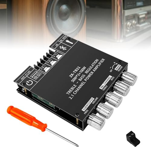 2x50W + 100W Bluetooth Verstärker Modul Hifi Stereo - 2.1 Audio Amplifier Board TPA3116D2, 2.1 Verstärker Board Bluetooth 5.0 HIFI, Mini Amp Platine DC 12-24V Bluetooth-und AUX-Eingänge