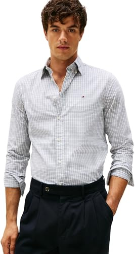 Tommy Hilfiger Uomo Camicia Flex Poplin Mini Tartan Regular Fit, Multicolore (Breezy Blue/Check), XL