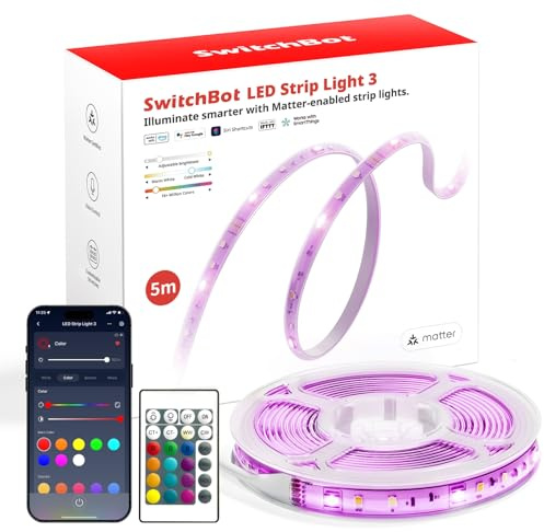 SwitchBot Matter LED Strip 5M, 72LEDs/m RGBCCT LED Streifen mit APP Fernbedienung, Kompatibel mit Alexa, Apple Home, Google Home, Musik Sync, Indirekte Beleuchtung, LED Lichtleiste für Schlafzimmer