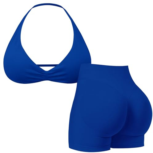 MAYROUND Workout Sets for Women 2 Piece Strappy Halter Sports Bra Scrunch Butt Shorts Gym Sets Yoga Outfits Seamless Tracksuit