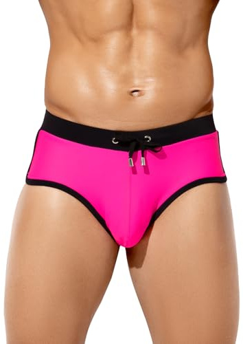 Mauro Kane Costume Uomo Slip da Bagno con Coulisse Regolabile - Slip Sportivi per Nuoto Spiaggia Mare Piscina Rosa Rossa M