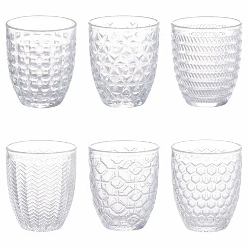 Villa d'Este Home Tivoli 1996 Geometrie Light - Juego de 6 vasos de agua (320 ml, cristal transparente decorado en relieve)