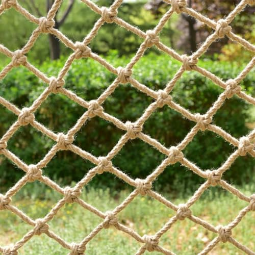 Pithsdp Natural Jute Hemp Rope Net,8mm Thick Safety Anti-Fall for Children Pet,Balcony Stairs Garden Playground Protection Net,Indoor & Outdoor Decor (Size:1M*7M(3.3FT*22.9FT))