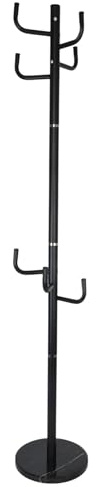 Relaxdays Garderobenständer, mit 8 Haken, Eisen Standgarderobe, Jacken, Mäntel, Hüte, HBT: 176 x 30 x 30 cm, schwarz