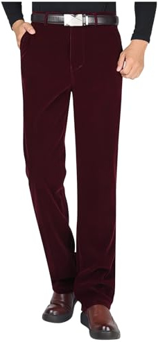 Générique Costume Homme Pantalon Coton Automne, Coupe Classique Jambe Droite, Stretch Et Infroissable, Poche Avant, Travail Bureau Affaires Formel, Style Smoking Pantalons Velours Côtelé Vin L