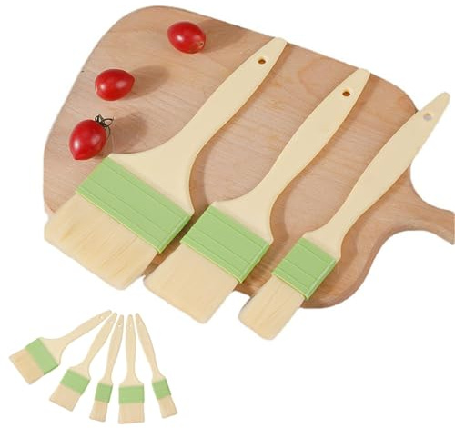 Backpinsel Naturborsten, 5 Stück Küchenpinsel Set mit verschiedenen Größen, Pinsel Backen für Grillen, Marinaden und Backwaren, Spülmaschinenfest und Langlebig ﻿