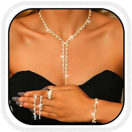 Reaky Ensemble de bijoux de mariée collier en argent et strass, 4 pièces, pour femme.