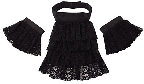 BLESSUME Jabot Dentelle avec Manchettes Médiéval Costume, Gros Noir Jabot Menottes Ensemble