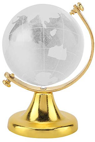 Crystal Globe, Crystal Ball Glass Sphere Display Globe, Round Earth Globe World Map Crystal Glass Ball Sphere Home Office Decor Gift (Golden)